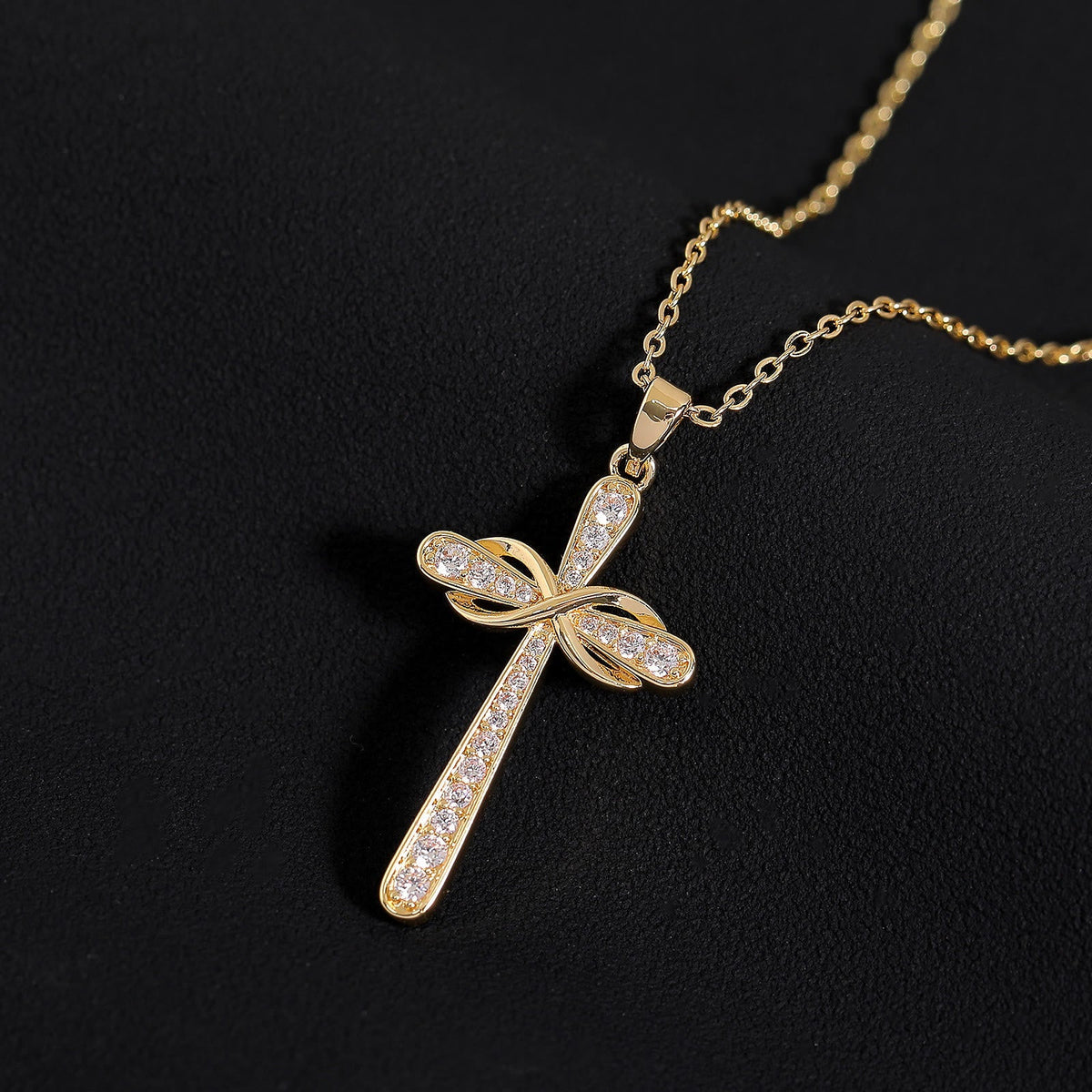 Full Pave Infinity Symbol Cross Necklace: Timeless Emblem of Gentle Heavenly Peace