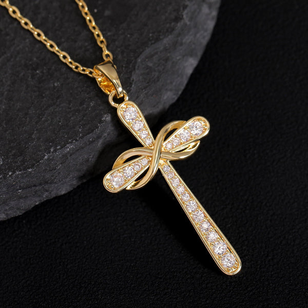 Full Pave Infinity Symbol Cross Necklace: Timeless Emblem of Gentle Heavenly Peace