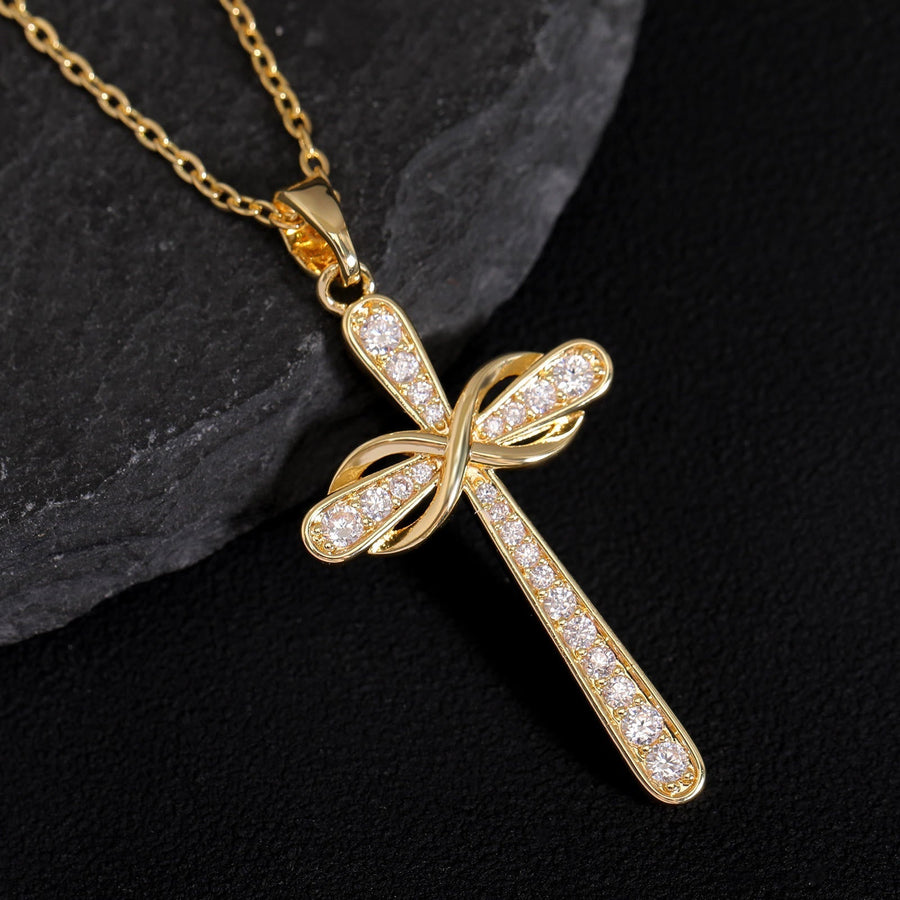 Full Pave Infinity Symbol Cross Necklace: Timeless Emblem of Gentle Heavenly Peace
