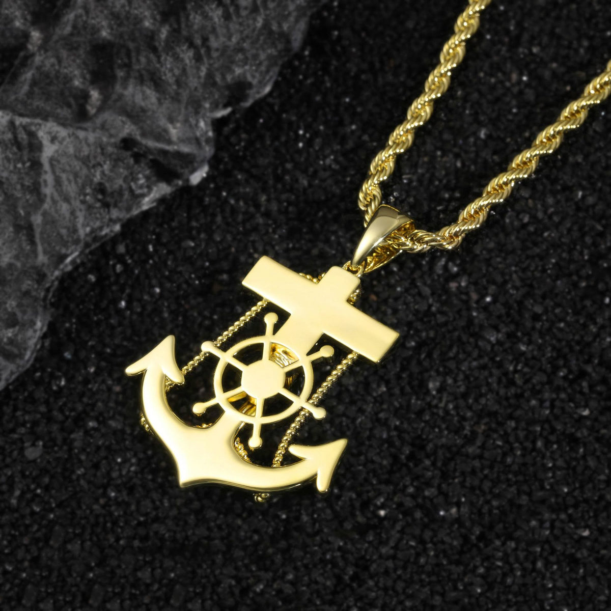 Integrated Ship Wheel Crucifix Anchor Pendant: Timeless Emblem of Steadfast Spiritual Trust