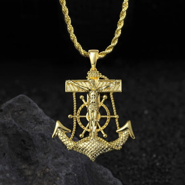 Integrated Ship Wheel Crucifix Anchor Pendant: Timeless Emblem of Steadfast Spiritual Trust