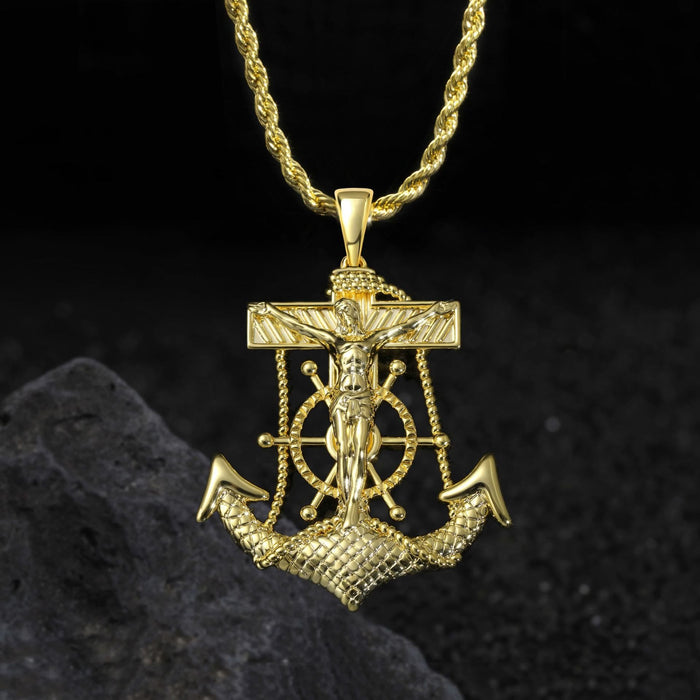 Integrated Ship Wheel Crucifix Anchor Pendant: Timeless Emblem of Steadfast Spiritual Trust