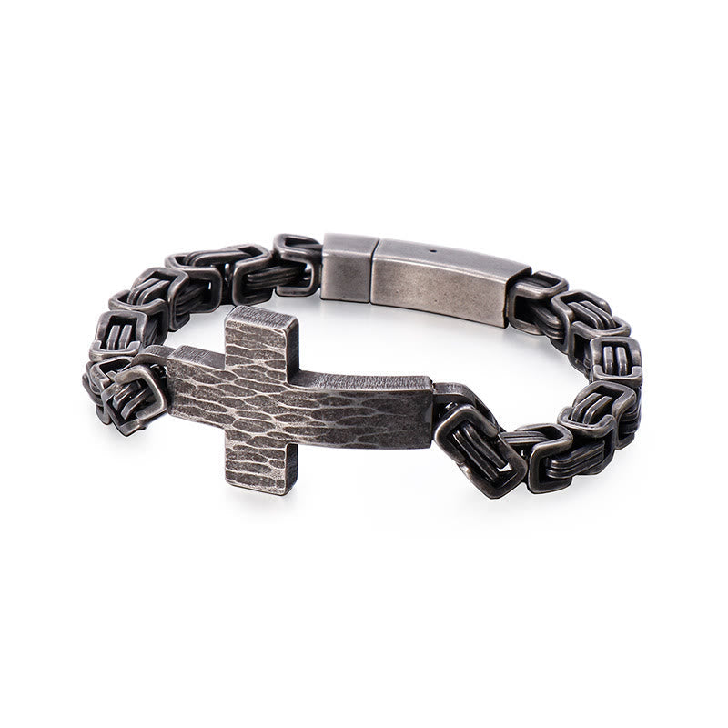 Hammered Texture Flat Cross Wrist Bracelet: Personalized Emblem of Steadfast Heavenly Faith
