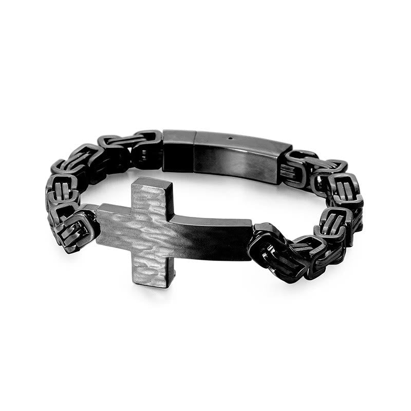 Hammered Texture Flat Cross Wrist Bracelet: Personalized Emblem of Steadfast Heavenly Faith