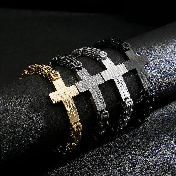 Hammered Texture Flat Cross Wrist Bracelet: Personalized Emblem of Steadfast Heavenly Faith