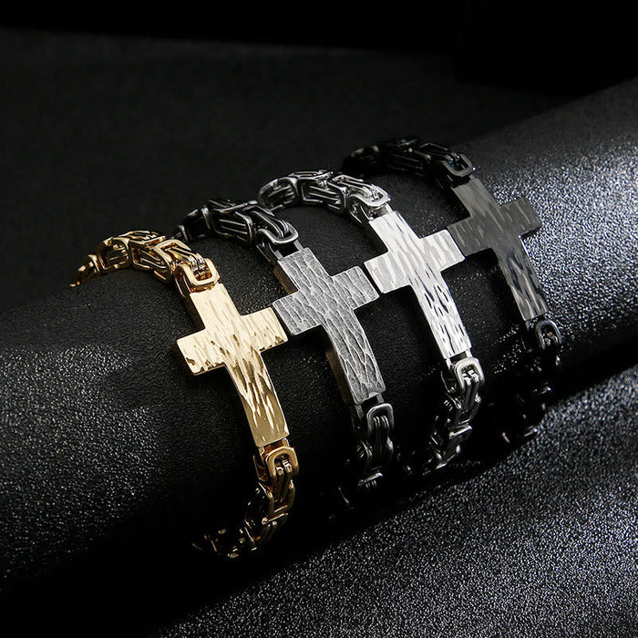 Hammered Texture Flat Cross Wrist Bracelet: Personalized Emblem of Steadfast Heavenly Faith