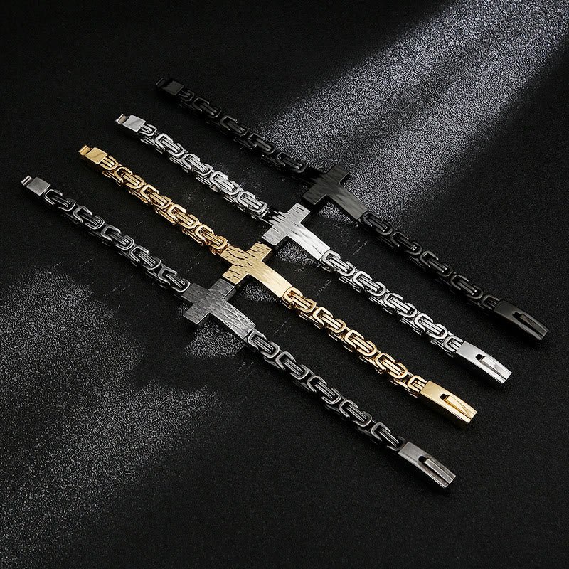 Hammered Texture Flat Cross Wrist Bracelet: Personalized Emblem of Steadfast Heavenly Faith