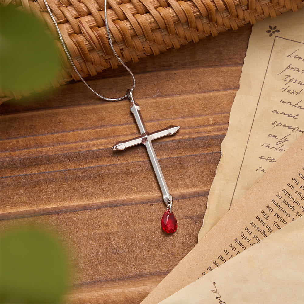 Sword Cross Necklace with Red Zircon Drop: A Sacred Keepsake for Believers