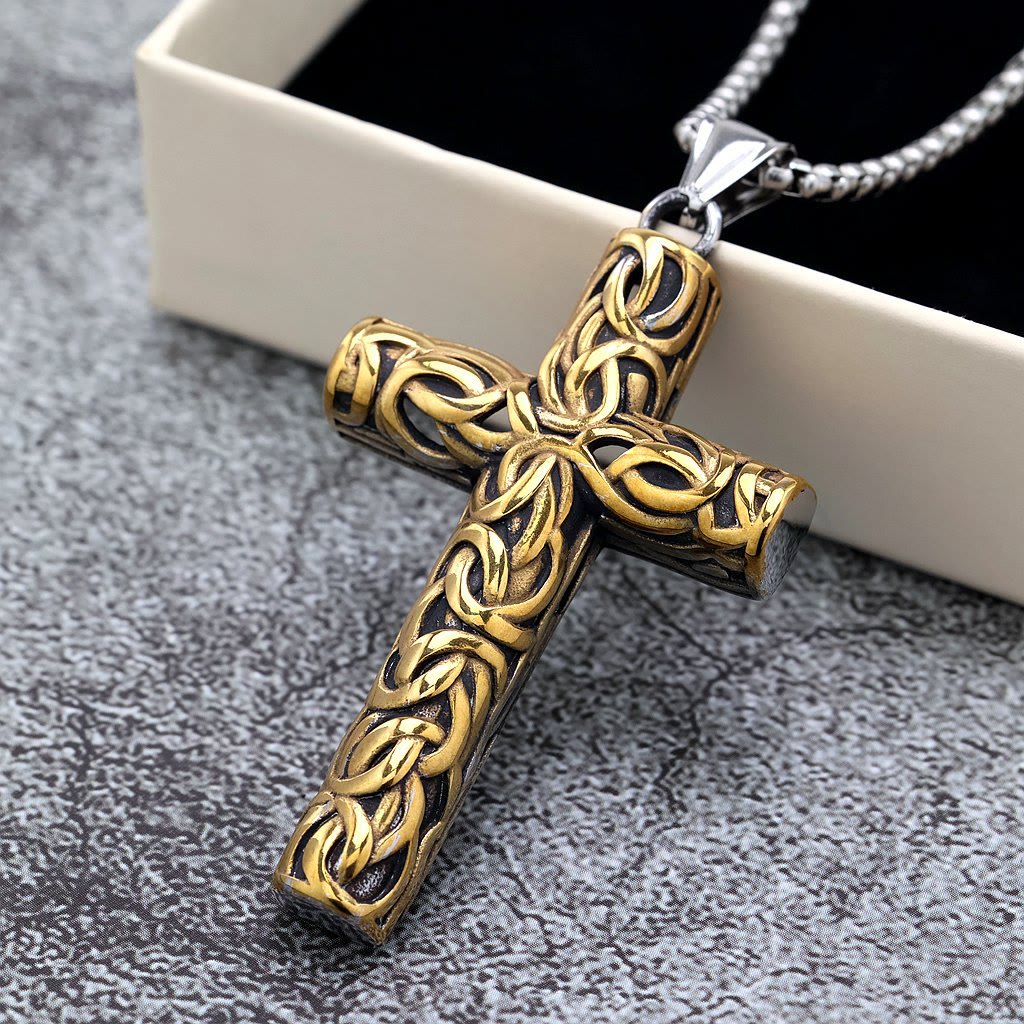 Hollow Twisted Knot Relief Cross Pendant Necklace: Timeless Emblem of Gentle Heavenly Guardianship