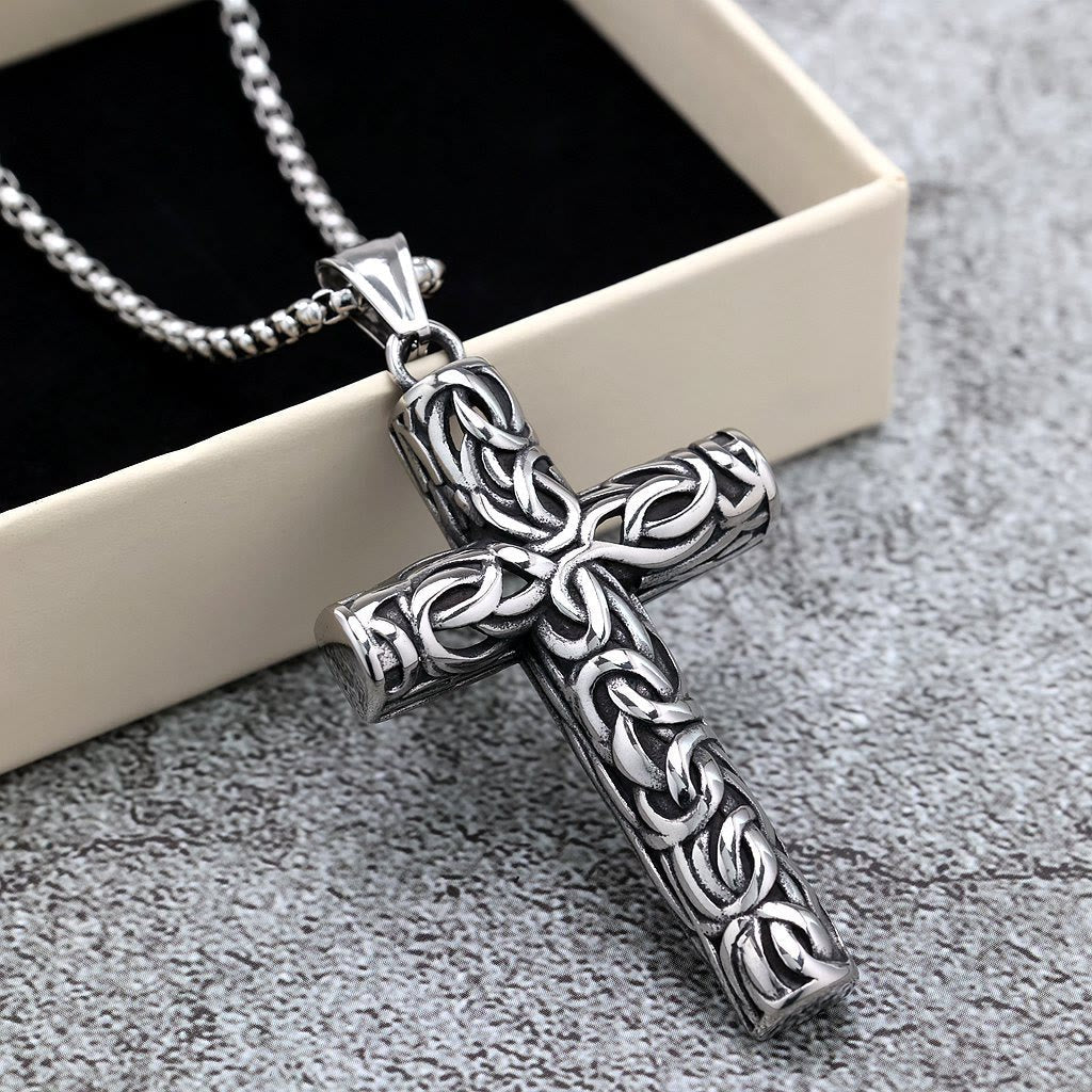 Hollow Twisted Knot Relief Cross Pendant Necklace: Timeless Emblem of Gentle Heavenly Guardianship