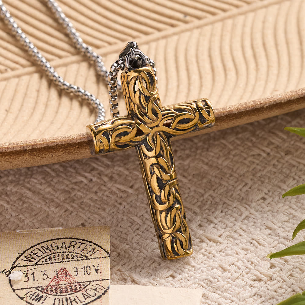 Hollow Twisted Knot Relief Cross Pendant Necklace: Timeless Emblem of Gentle Heavenly Guardianship