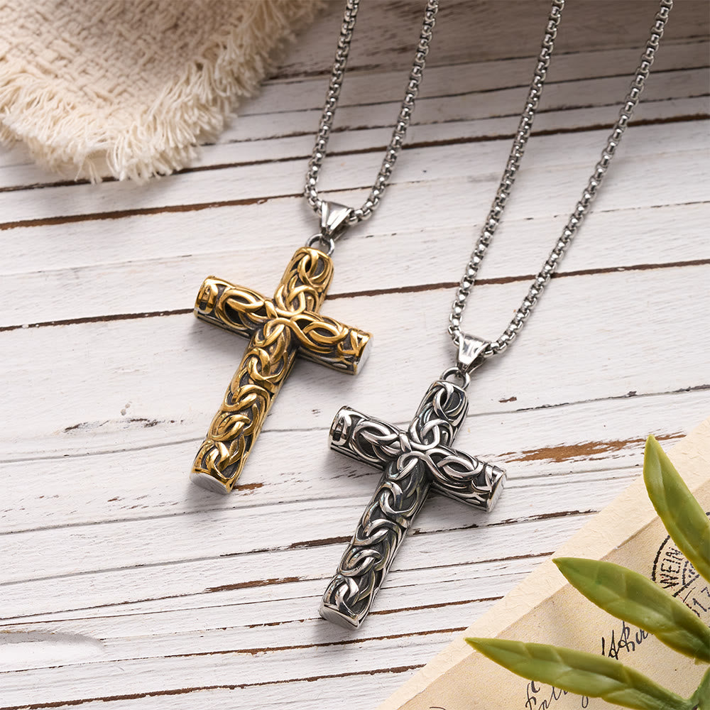 Hollow Twisted Knot Relief Cross Pendant Necklace: Timeless Emblem of Gentle Heavenly Guardianship