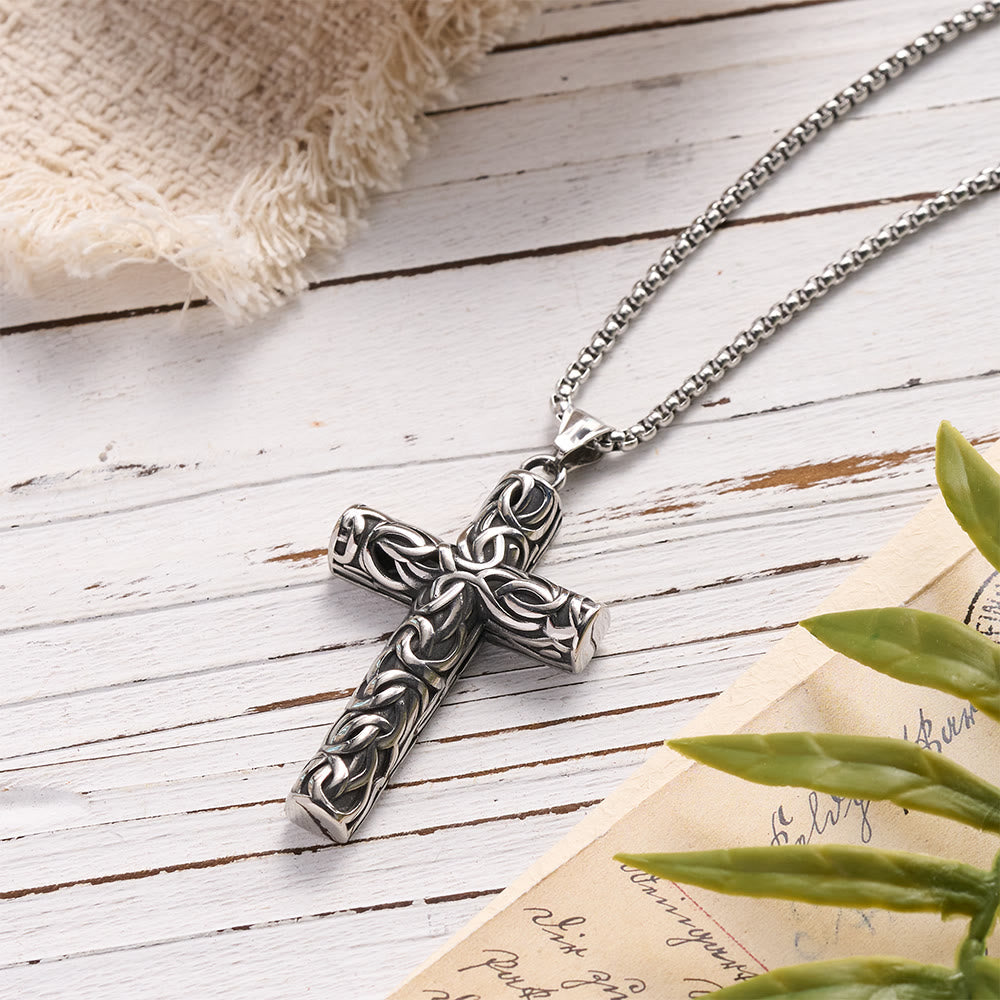 Hollow Twisted Knot Relief Cross Pendant Necklace: Timeless Emblem of Gentle Heavenly Guardianship