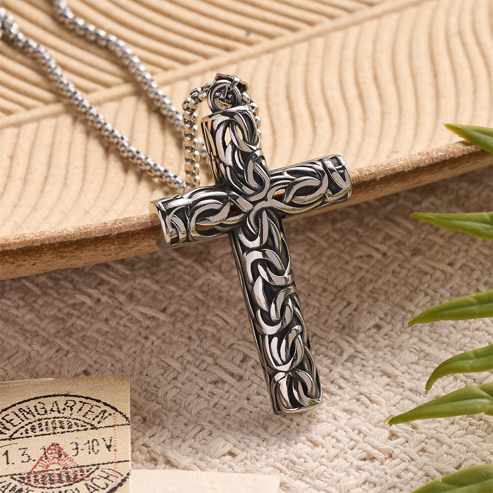 Hollow Twisted Knot Relief Cross Pendant Necklace: Timeless Emblem of Gentle Heavenly Guardianship