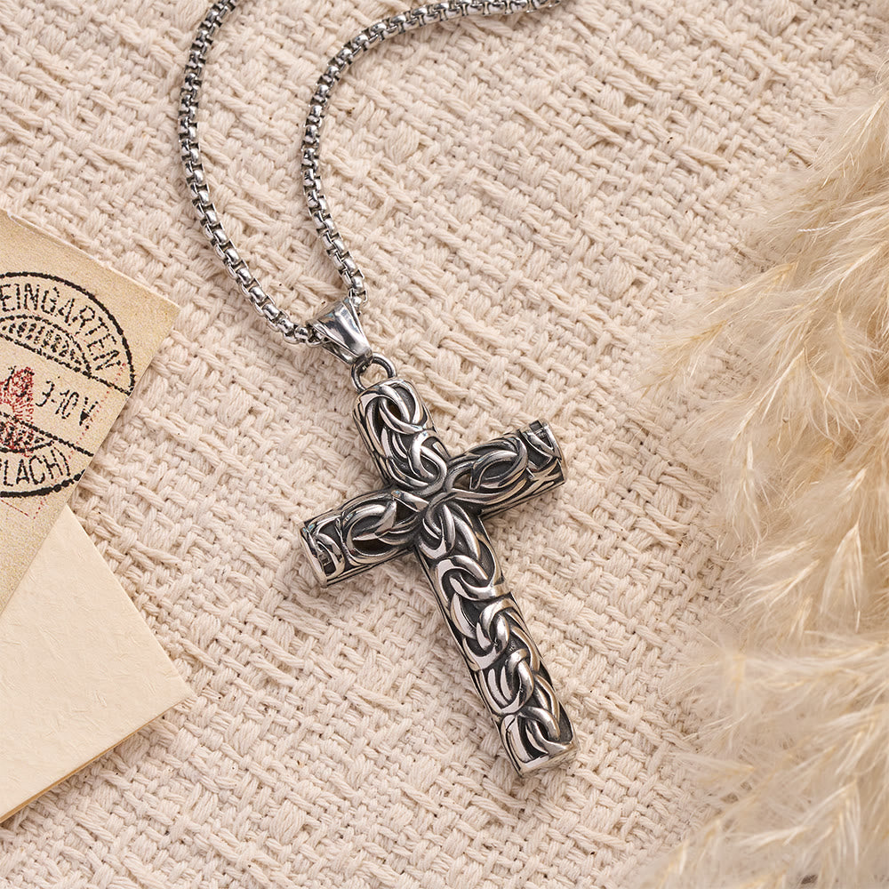 Hollow Twisted Knot Relief Cross Pendant Necklace: Timeless Emblem of Gentle Heavenly Guardianship