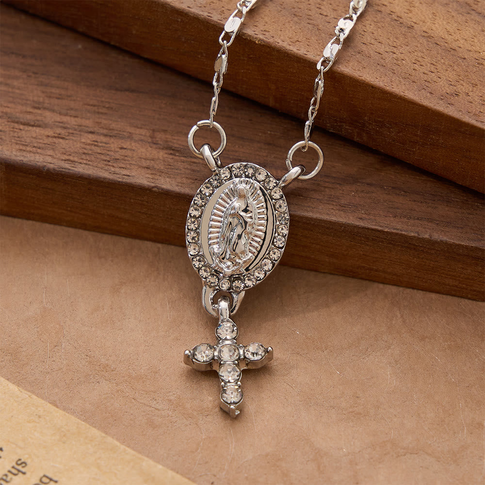 Two-Charm Our Lady & Cross Pendant Necklace: Timeless Emblem of Gentle Heavenly Guardianship