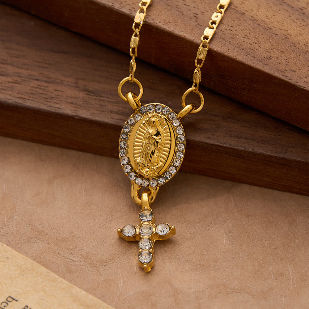 Two-Charm Our Lady & Cross Pendant Necklace: Timeless Emblem of Gentle Heavenly Guardianship