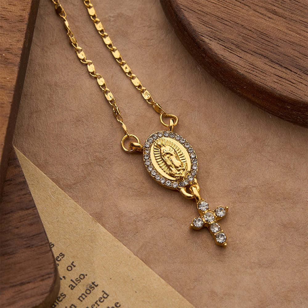 Two-Charm Our Lady & Cross Pendant Necklace: Timeless Emblem of Gentle Heavenly Guardianship