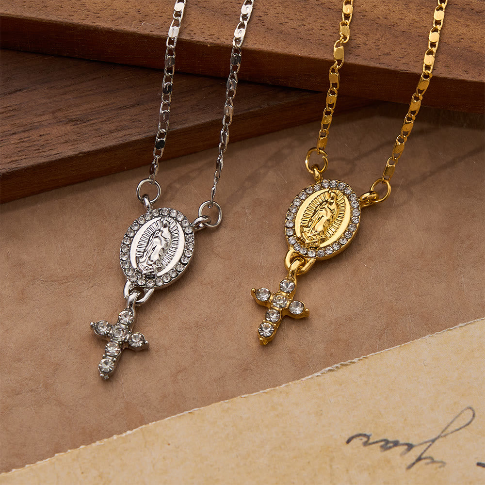 Two-Charm Our Lady & Cross Pendant Necklace: Timeless Emblem of Gentle Heavenly Guardianship