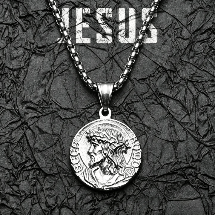 Crown Of Thorns Jesus Portrait Round Medal Box Chain Necklace: Timeless Emblem of Gentle Heavenly Guardianship