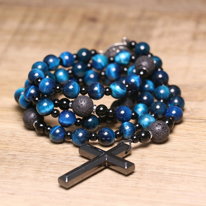 Blue Tiger's Eye Rosary: Timeless Emblem of Gentle Heavenly Guardianship