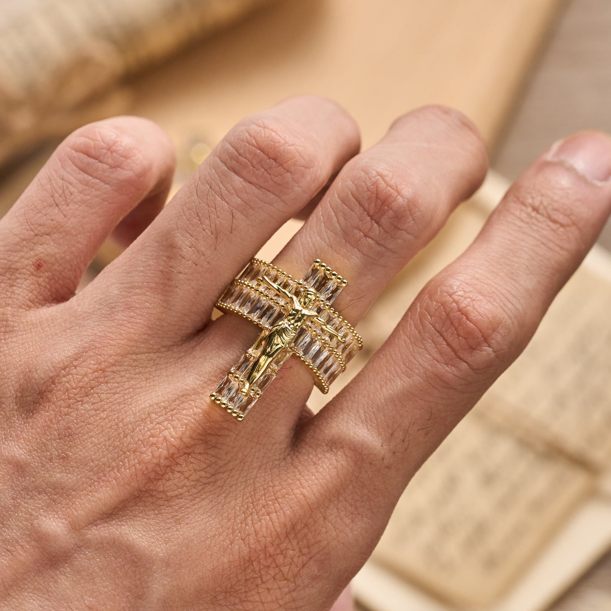Compact Sculpted Crucifix Ring: Timeless Emblem of Unshakable Sacred Faith