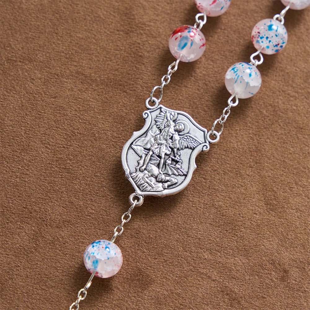 Speckled Bead Patriotic Star Accent St.Michael Shield Medallion Enamel Star Crucifix Rosary