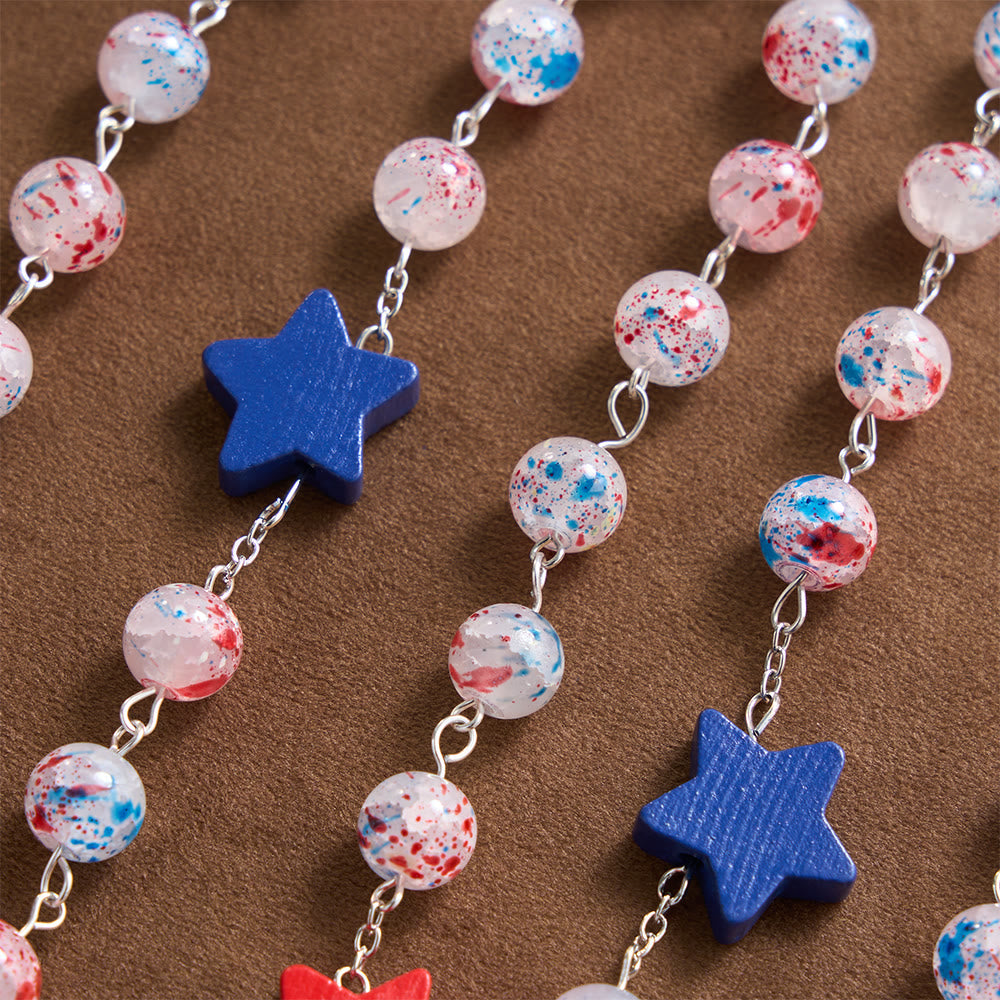 Speckled Bead Patriotic Star Accent St.Michael Shield Medallion Enamel Star Crucifix Rosary