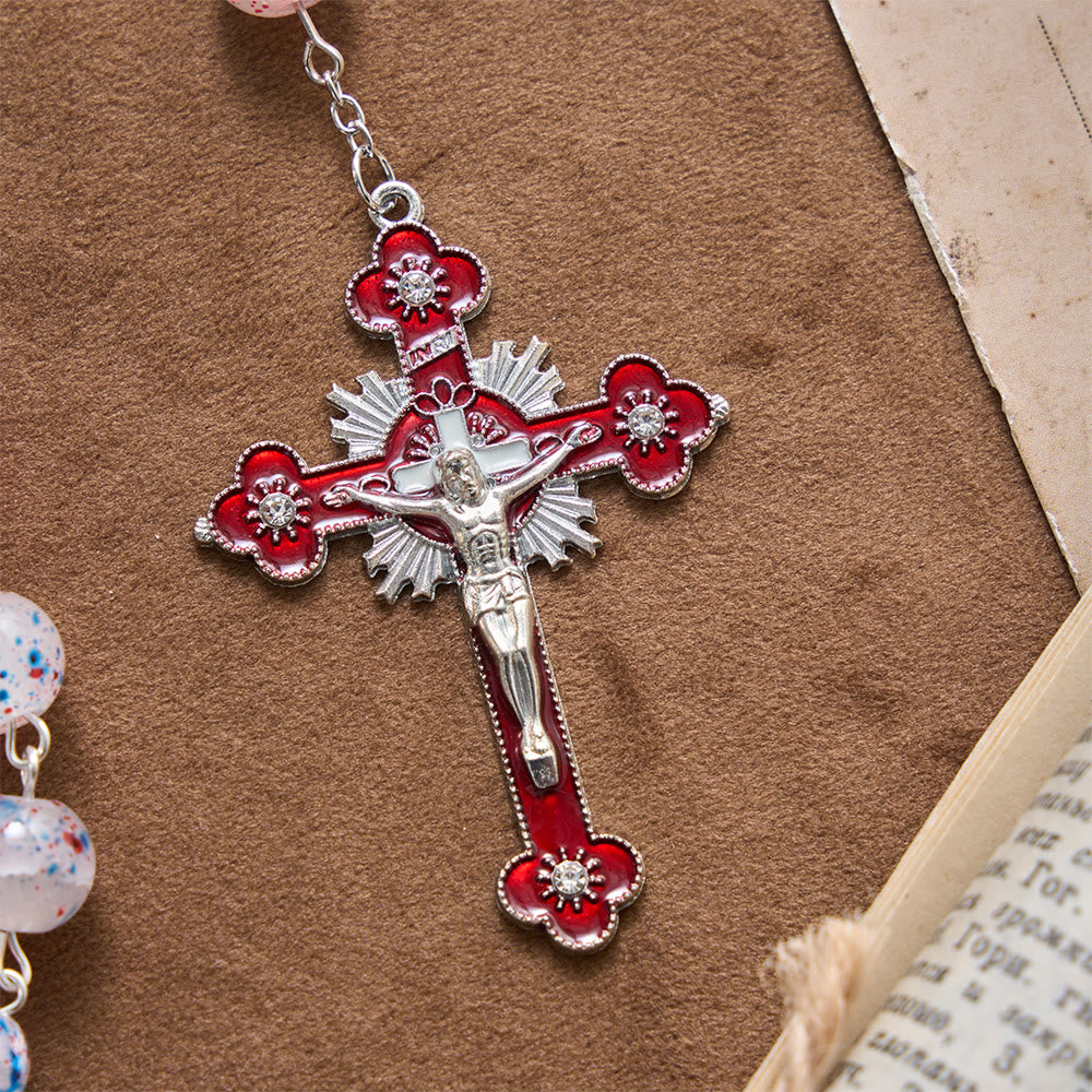 Speckled Bead Patriotic Star Accent St.Michael Shield Medallion Enamel Star Crucifix Rosary