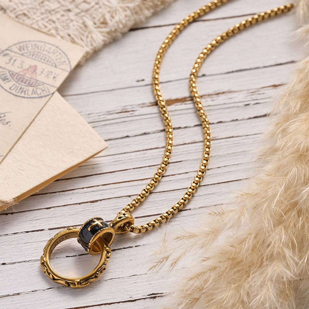 Textured Ring Cross Inset Pendant Box Chain Necklace: Timeless Emblem of Gentle Heavenly Guardianship
