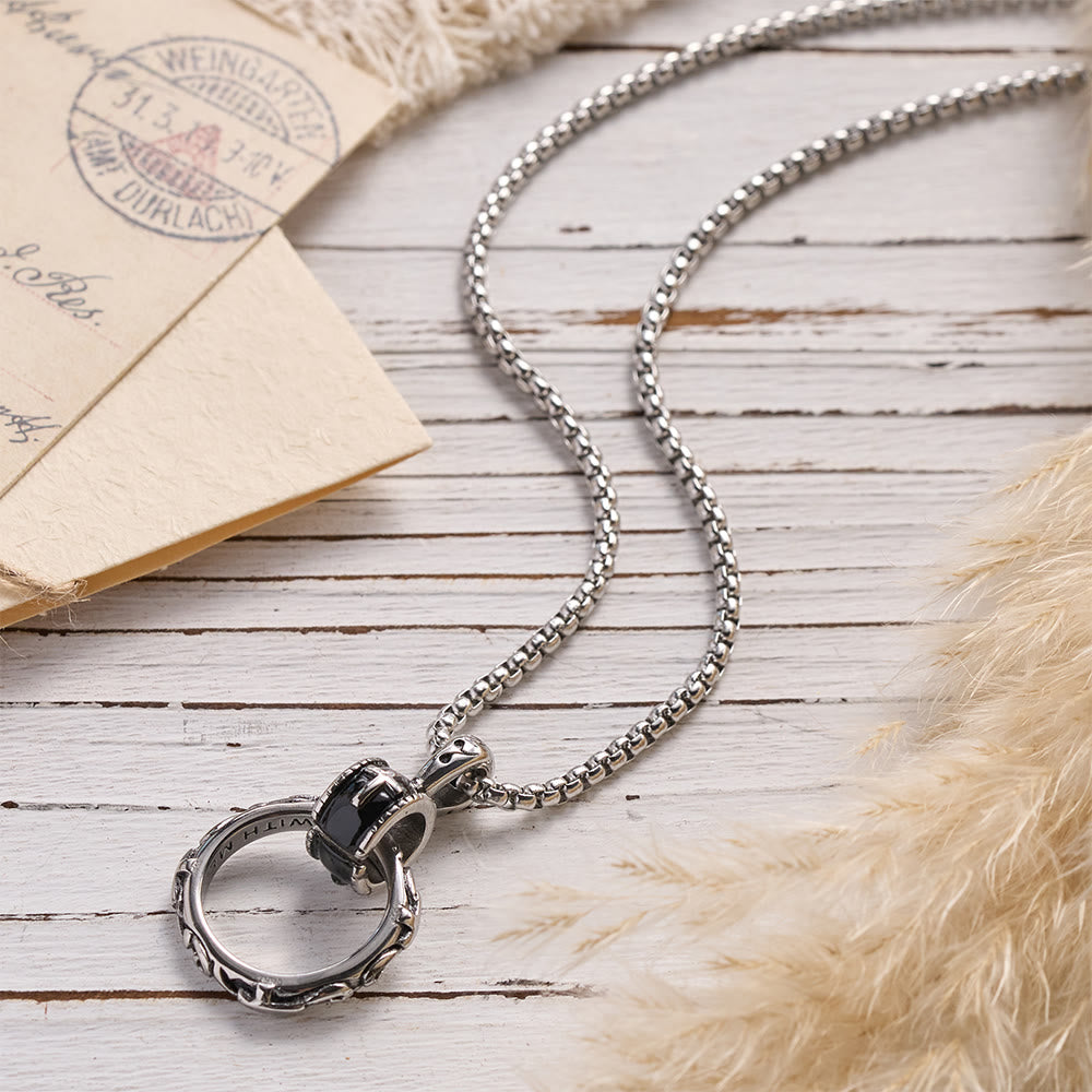 Textured Ring Cross Inset Pendant Box Chain Necklace: Timeless Emblem of Gentle Heavenly Guardianship