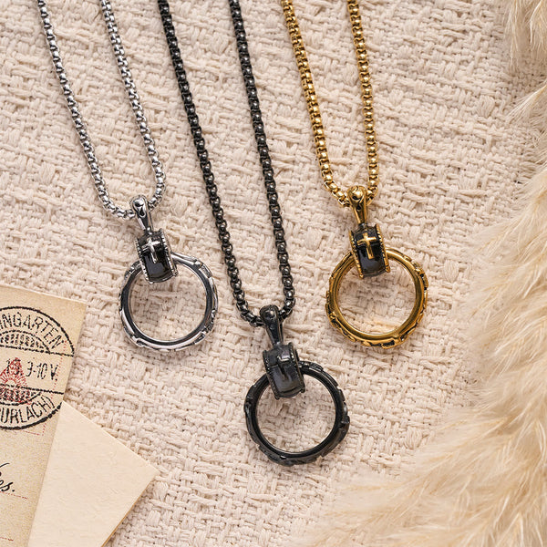 Textured Ring Cross Inset Pendant Box Chain Necklace: Timeless Emblem of Gentle Heavenly Guardianship