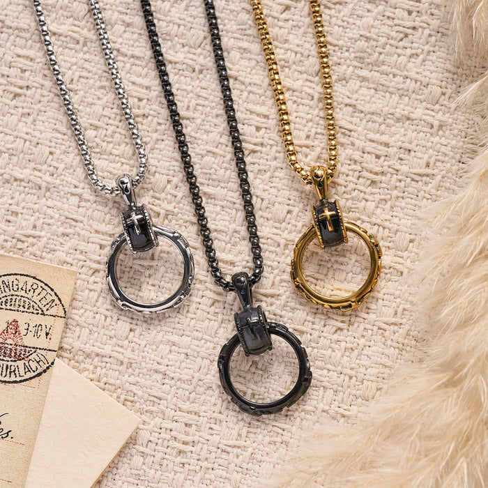 Textured Ring Cross Inset Pendant Box Chain Necklace: Timeless Emblem of Gentle Heavenly Guardianship