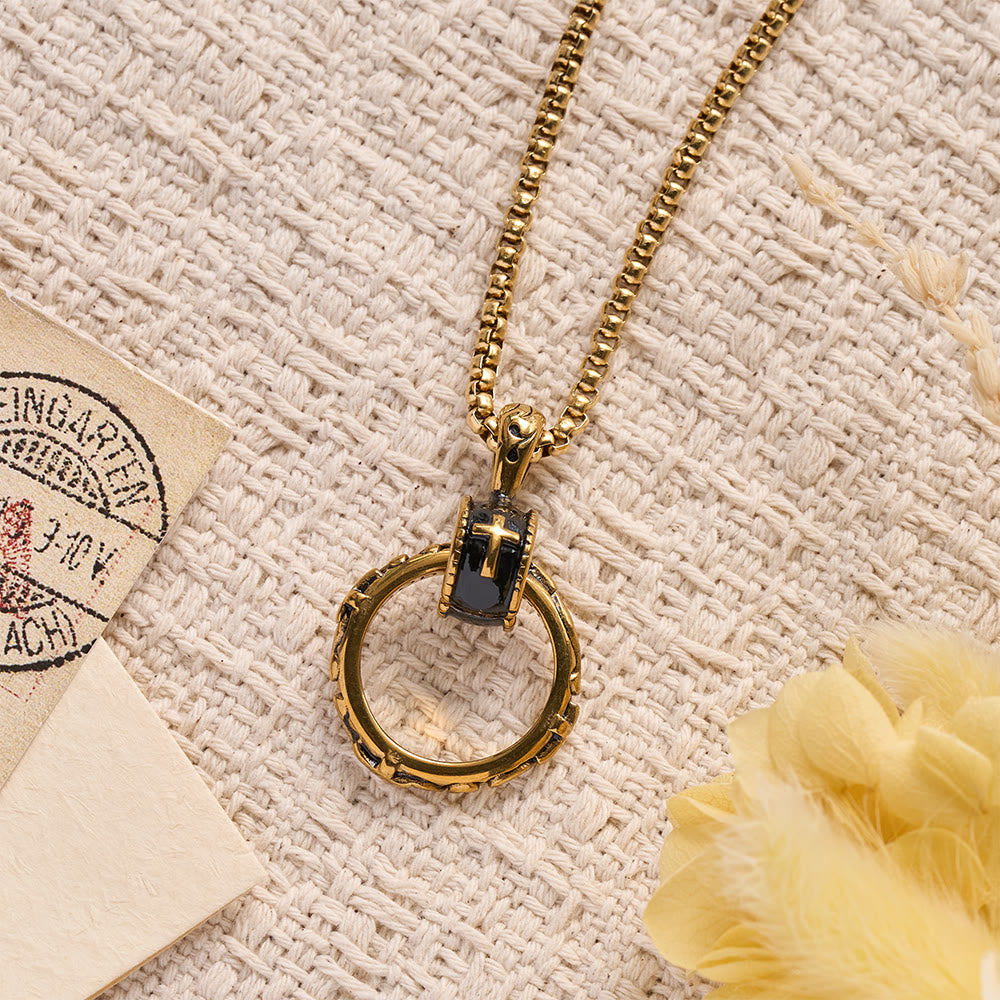 Textured Ring Cross Inset Pendant Box Chain Necklace: Timeless Emblem of Gentle Heavenly Guardianship