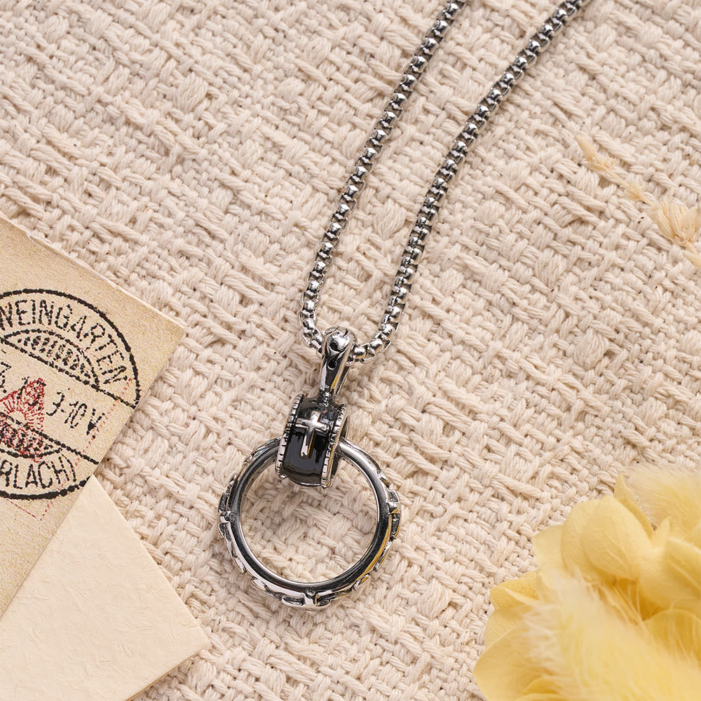 Textured Ring Cross Inset Pendant Box Chain Necklace: Timeless Emblem of Gentle Heavenly Guardianship