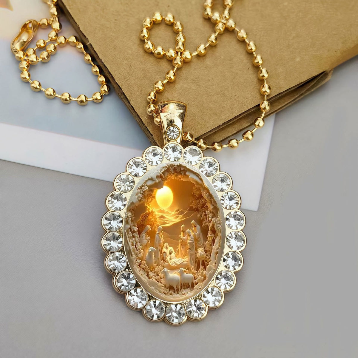 Oval Border Frame Jesus Portrait Ball Chain Necklace: Timeless Emblem of Gentle Heavenly Guardianship