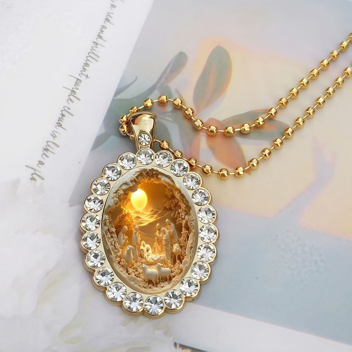 Oval Border Frame Jesus Portrait Ball Chain Necklace: Timeless Emblem of Gentle Heavenly Guardianship