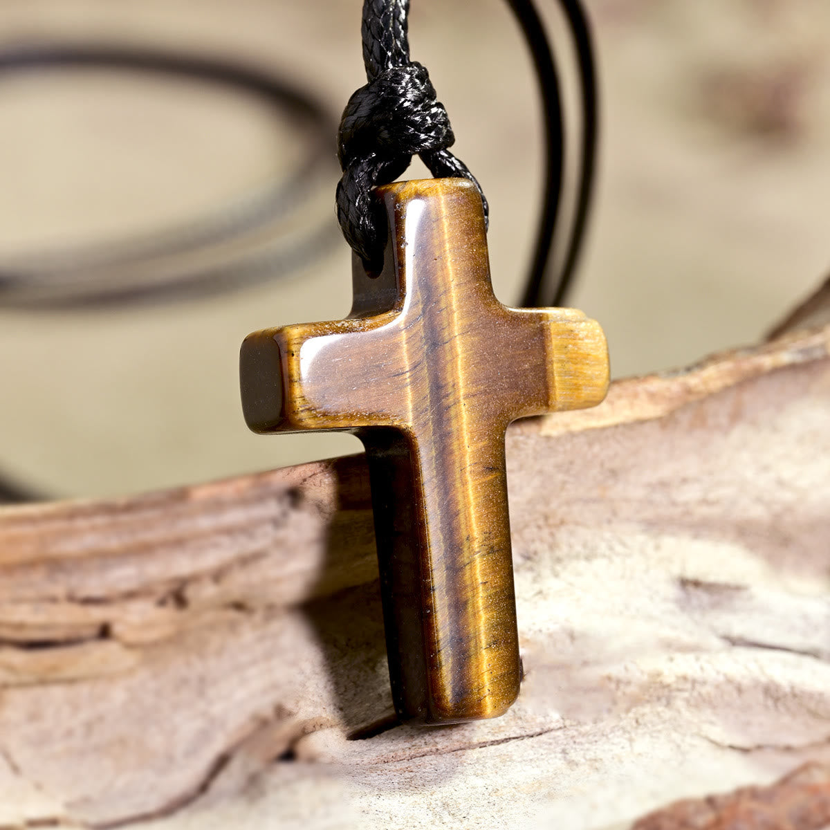 Tiger Eye Cross Braided Adjustable Cord Necklace: Timeless Emblem of Gentle Heavenly Guardianship