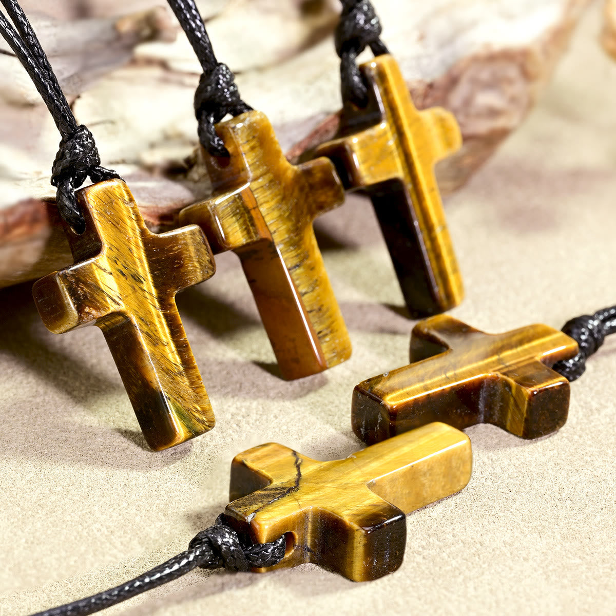 Tiger Eye Cross Braided Adjustable Cord Necklace: Timeless Emblem of Gentle Heavenly Guardianship