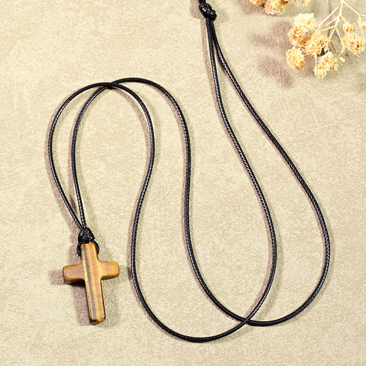 Tiger Eye Cross Braided Adjustable Cord Necklace: Timeless Emblem of Gentle Heavenly Guardianship