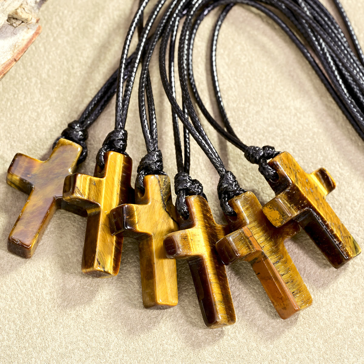 Tiger Eye Cross Braided Adjustable Cord Necklace: Timeless Emblem of Gentle Heavenly Guardianship