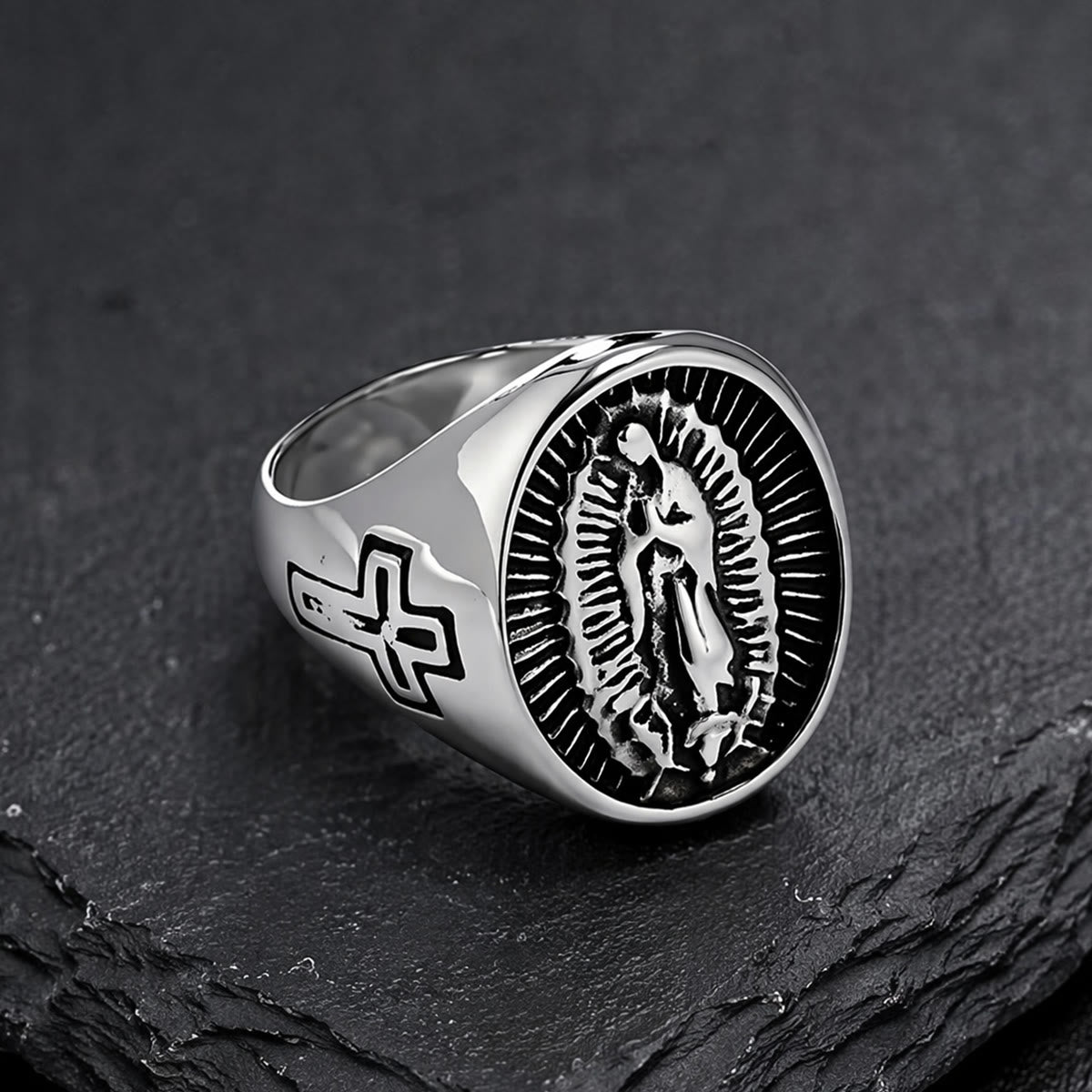 Deep Relief Our Lady Of Guadalupe Cross Statement Ring: Timeless Emblem of Unshakable Sacred Faith