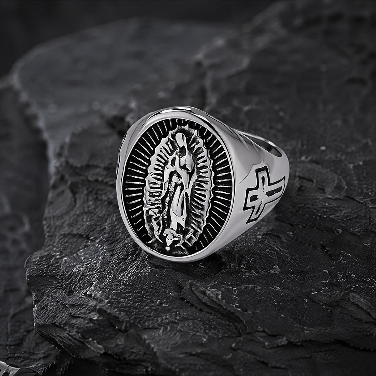 Deep Relief Our Lady Of Guadalupe Cross Statement Ring: Timeless Emblem of Unshakable Sacred Faith