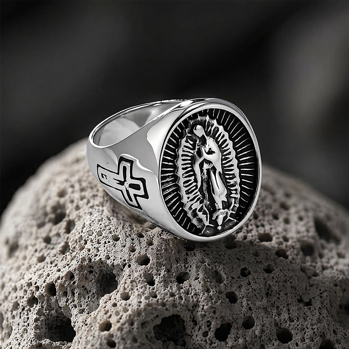 Deep Relief Our Lady Of Guadalupe Cross Statement Ring: Timeless Emblem of Unshakable Sacred Faith