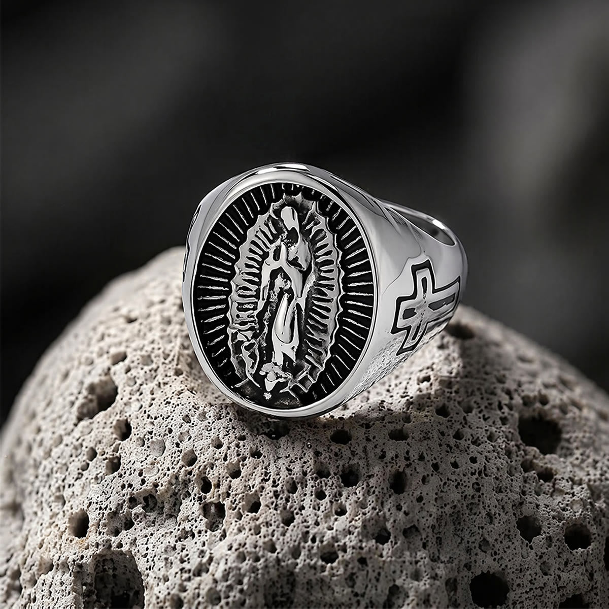 Deep Relief Our Lady Of Guadalupe Cross Statement Ring: Timeless Emblem of Unshakable Sacred Faith
