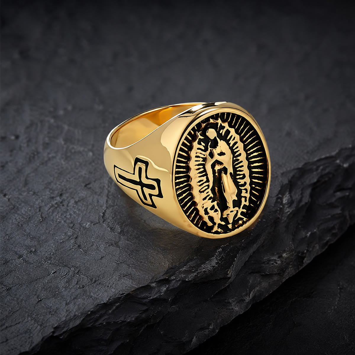 Deep Relief Our Lady Of Guadalupe Cross Statement Ring: Timeless Emblem of Unshakable Sacred Faith