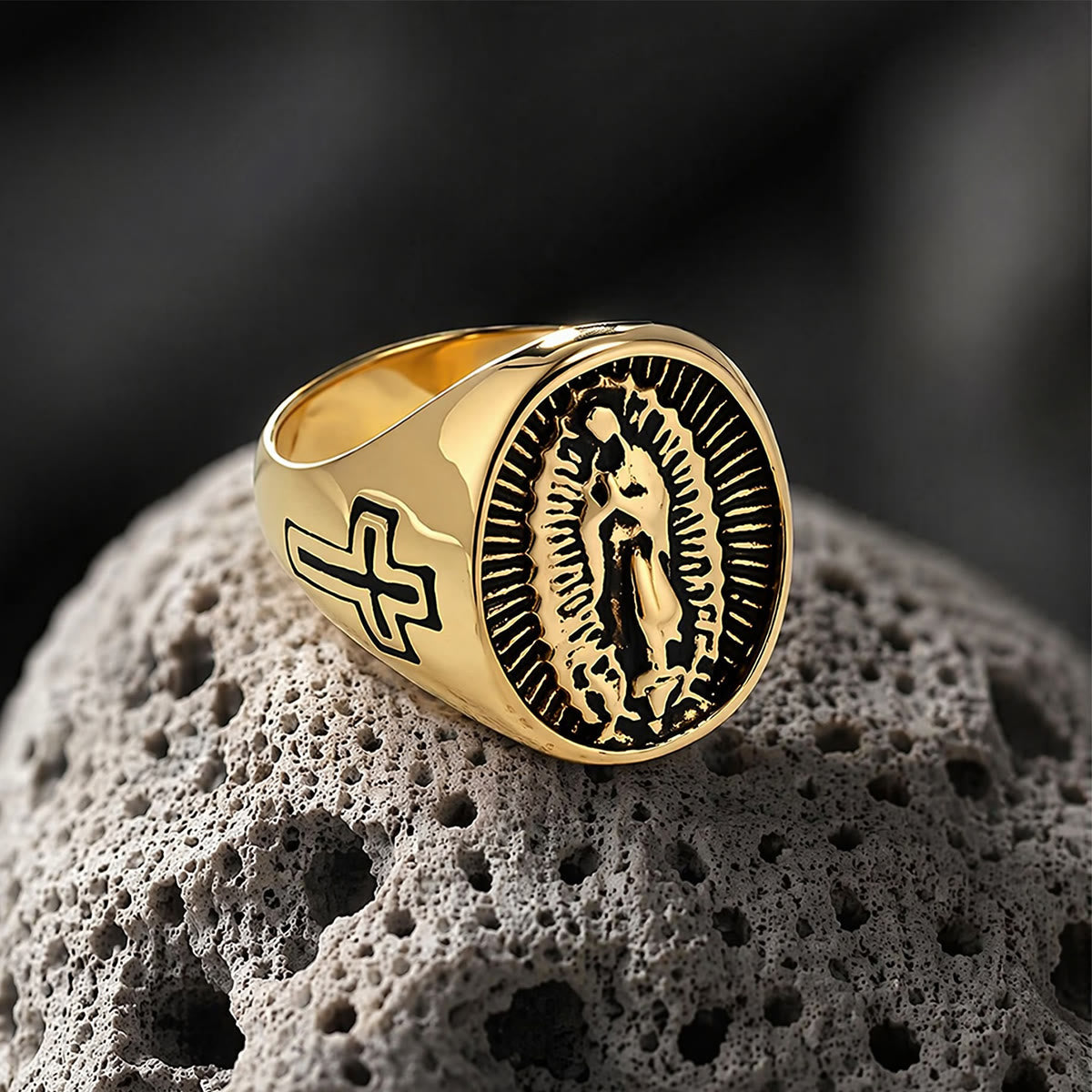 Deep Relief Our Lady Of Guadalupe Cross Statement Ring: Timeless Emblem of Unshakable Sacred Faith