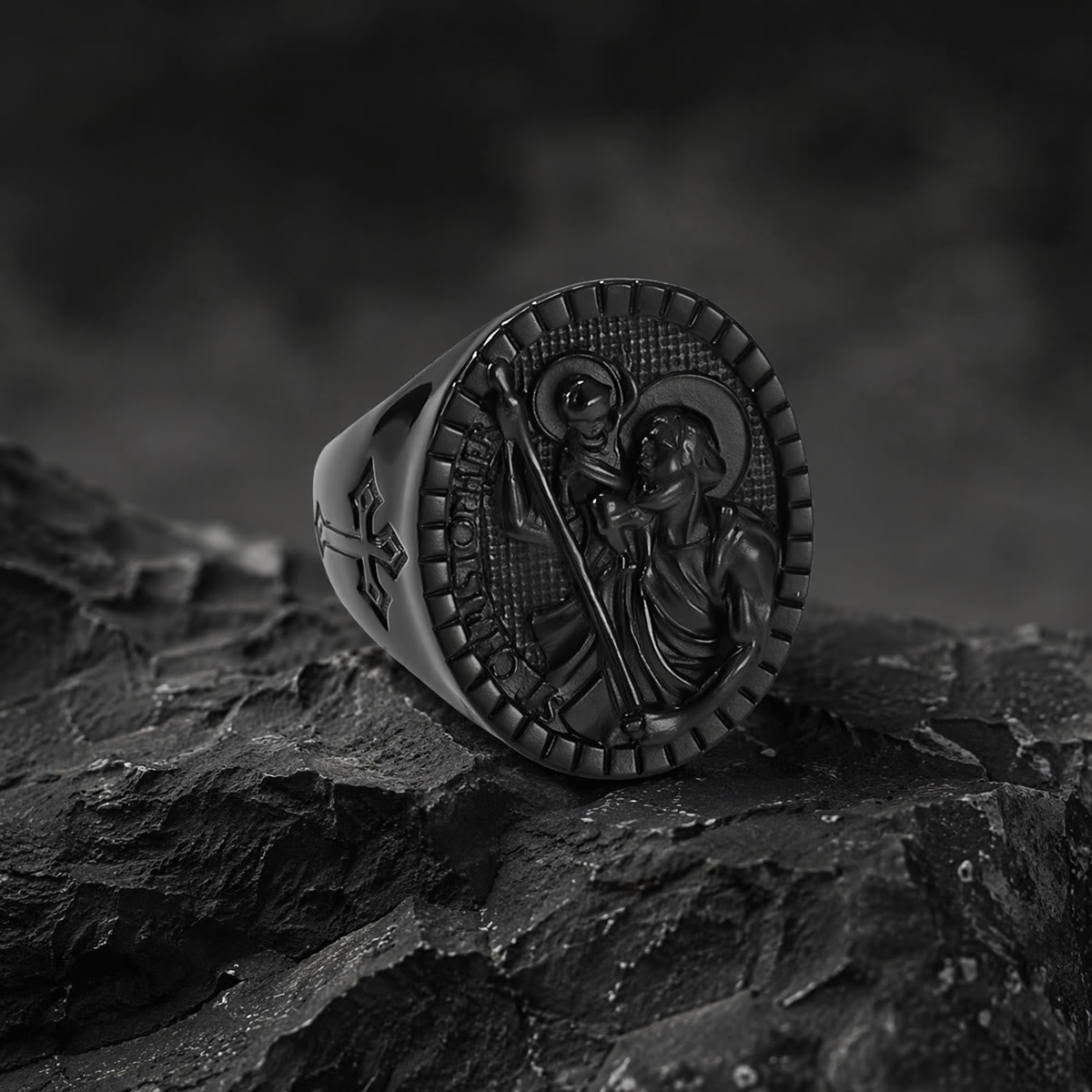 St. Christopher Round Ridged Border Signet Ring: Timeless Emblem of Unshakable Sacred Faith