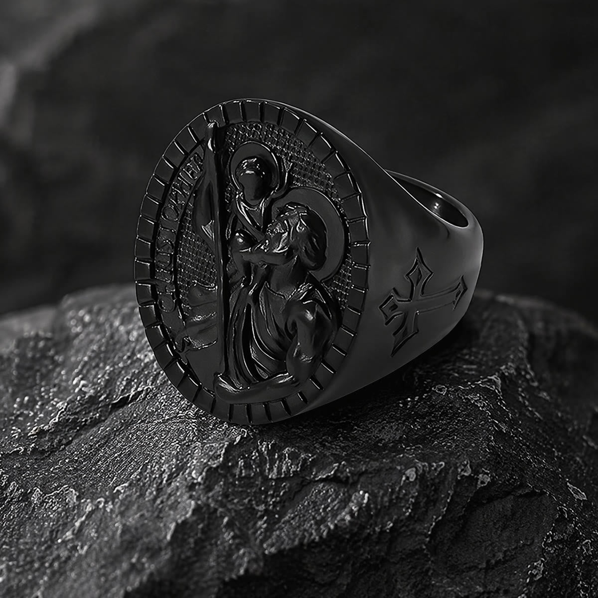 St. Christopher Round Ridged Border Signet Ring: Timeless Emblem of Unshakable Sacred Faith