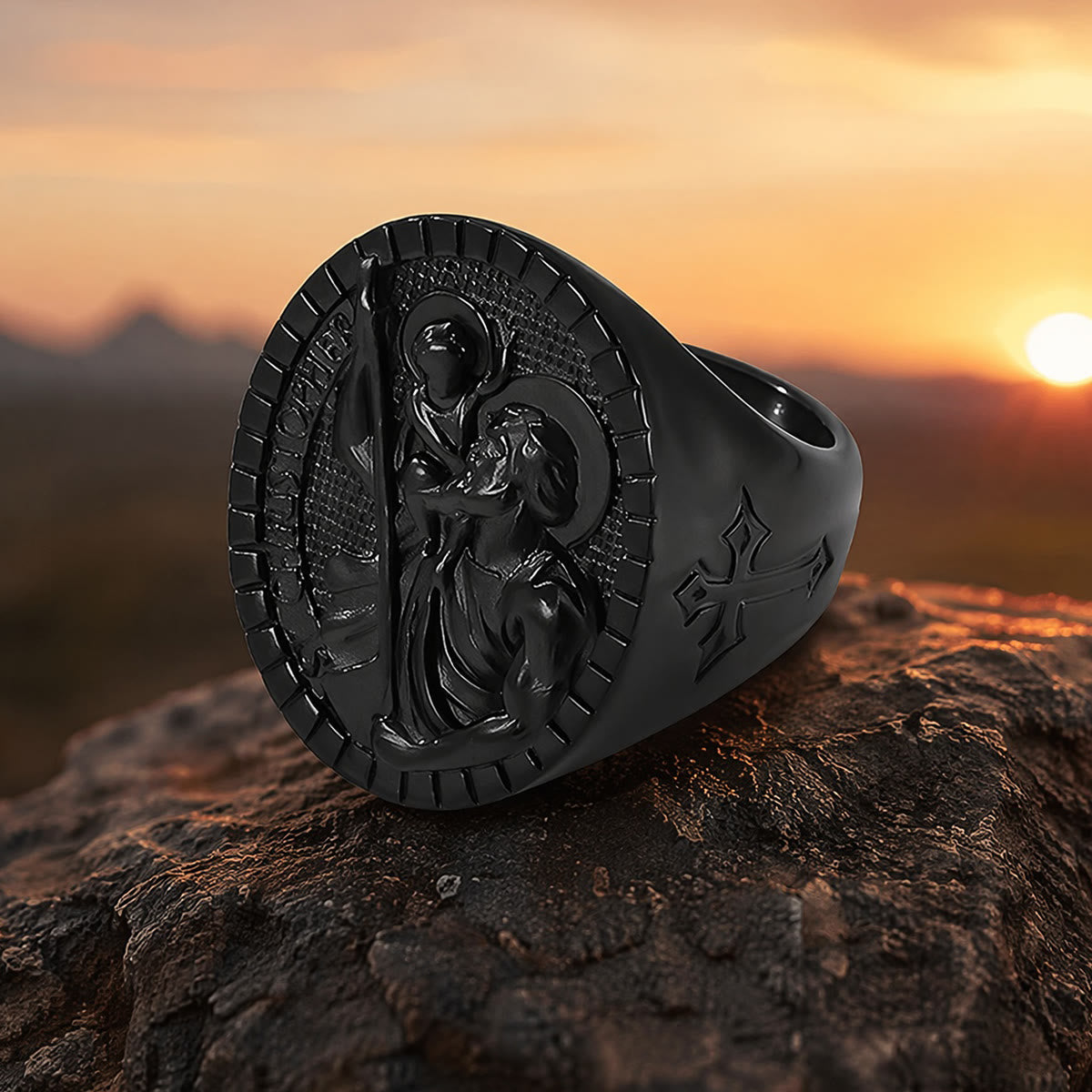 St. Christopher Round Ridged Border Signet Ring: Timeless Emblem of Unshakable Sacred Faith